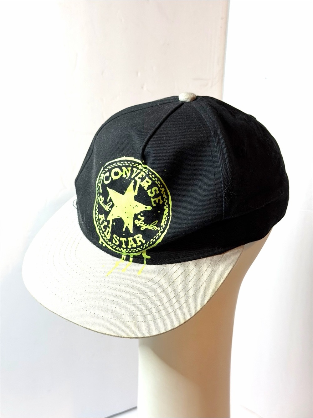Converse Youth Black Cap with Neon Lime Logo and Tan Brim